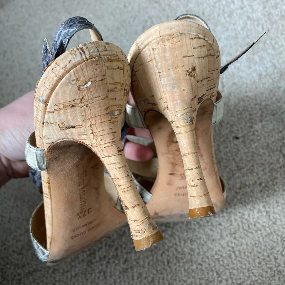 Manolo Blahnik python cork slingback heels - Picture 4 of 6